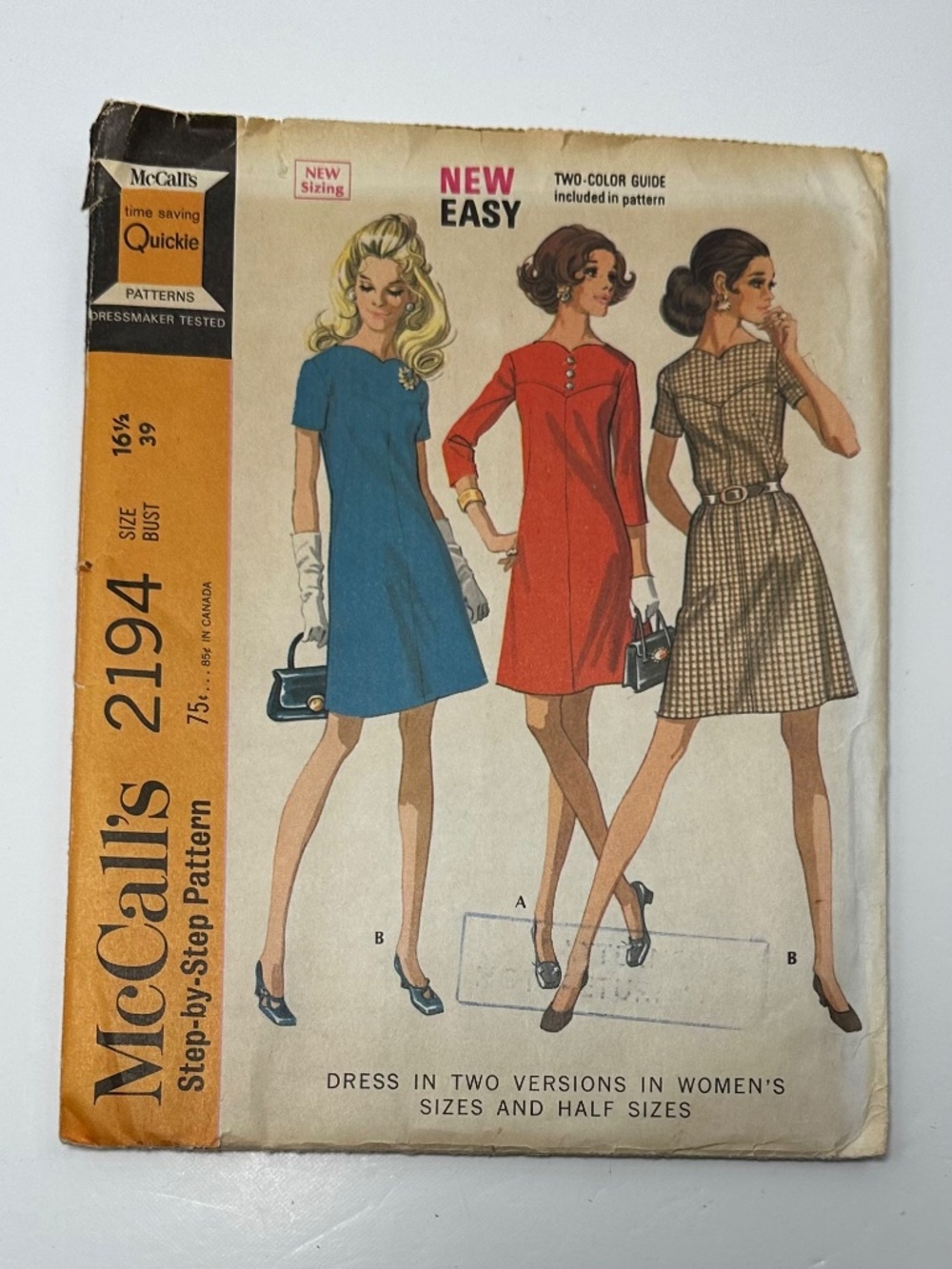 Vintage McCall’s 2194 Sewing Pattern Women’s Dress Size 16½ Bust 39 Retro 1960s - Picture 2 of 4